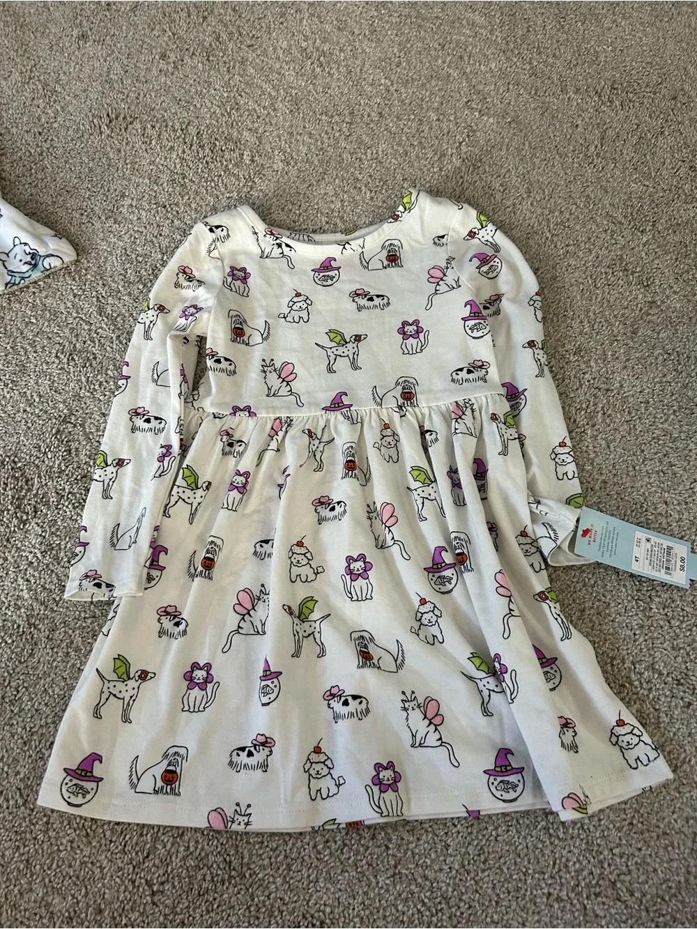 Cat & Jack 4T Halloween Dog Cat Witch Costume Print Long Sleeve Dress NWT